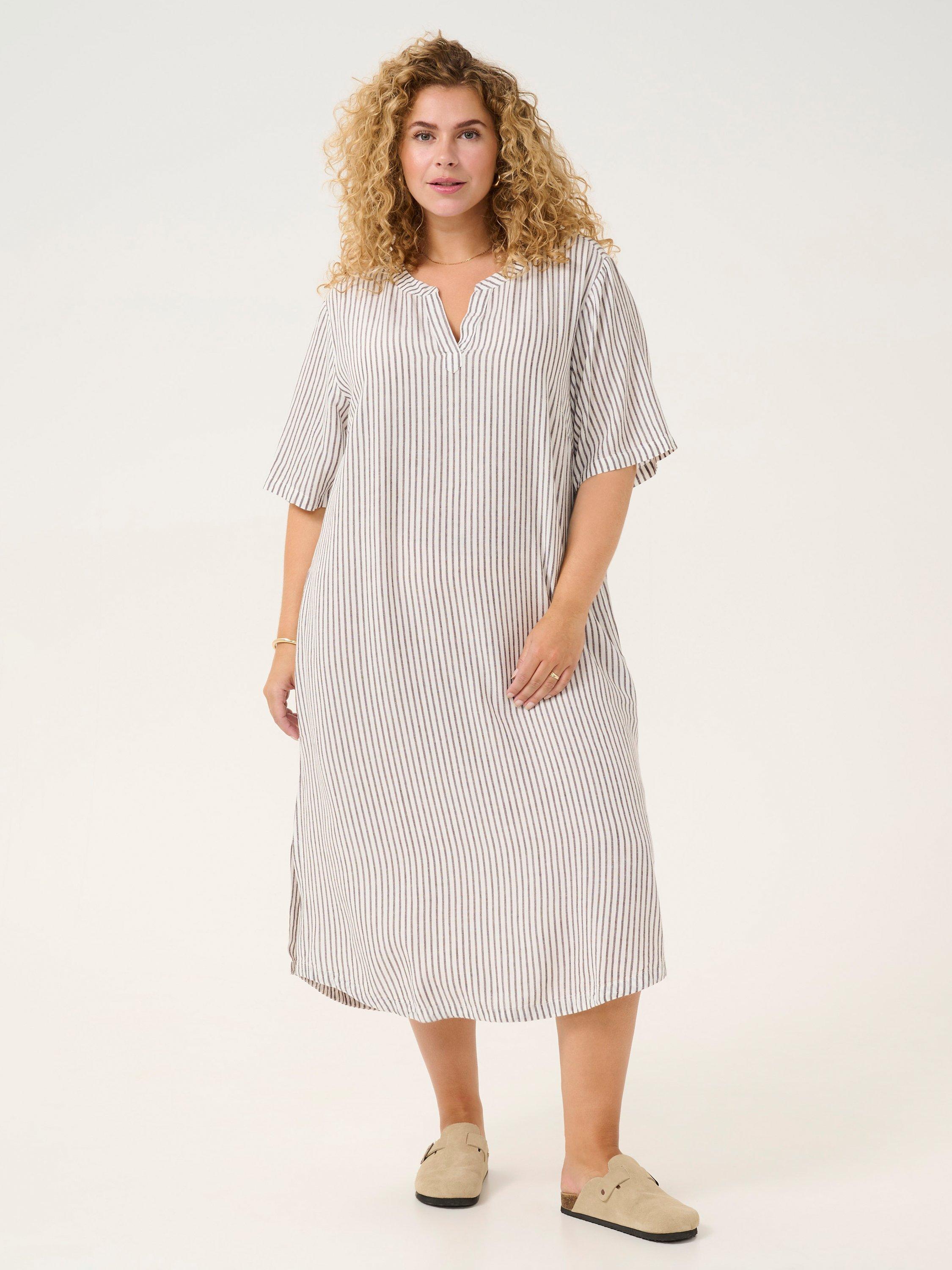 Product image 1 of 5, which shows KAFFE Curve Mille Stripe Kaftan Midi Dress, Multi, 24