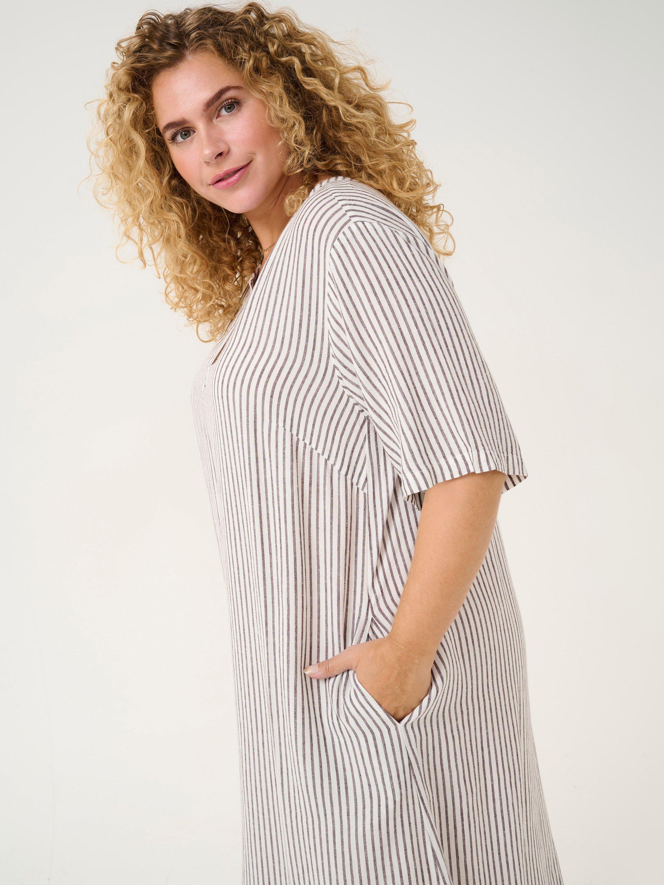 Product image 3 of 5, which shows KAFFE Curve Mille Stripe Kaftan Midi Dress, Multi, 24