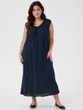KAFFE Curve Thia Cotton Sleeveless Midi Dress, Navy