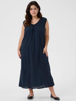 KAFFE Curve Thia Cotton Sleeveless Midi Dress, Navy, Navy