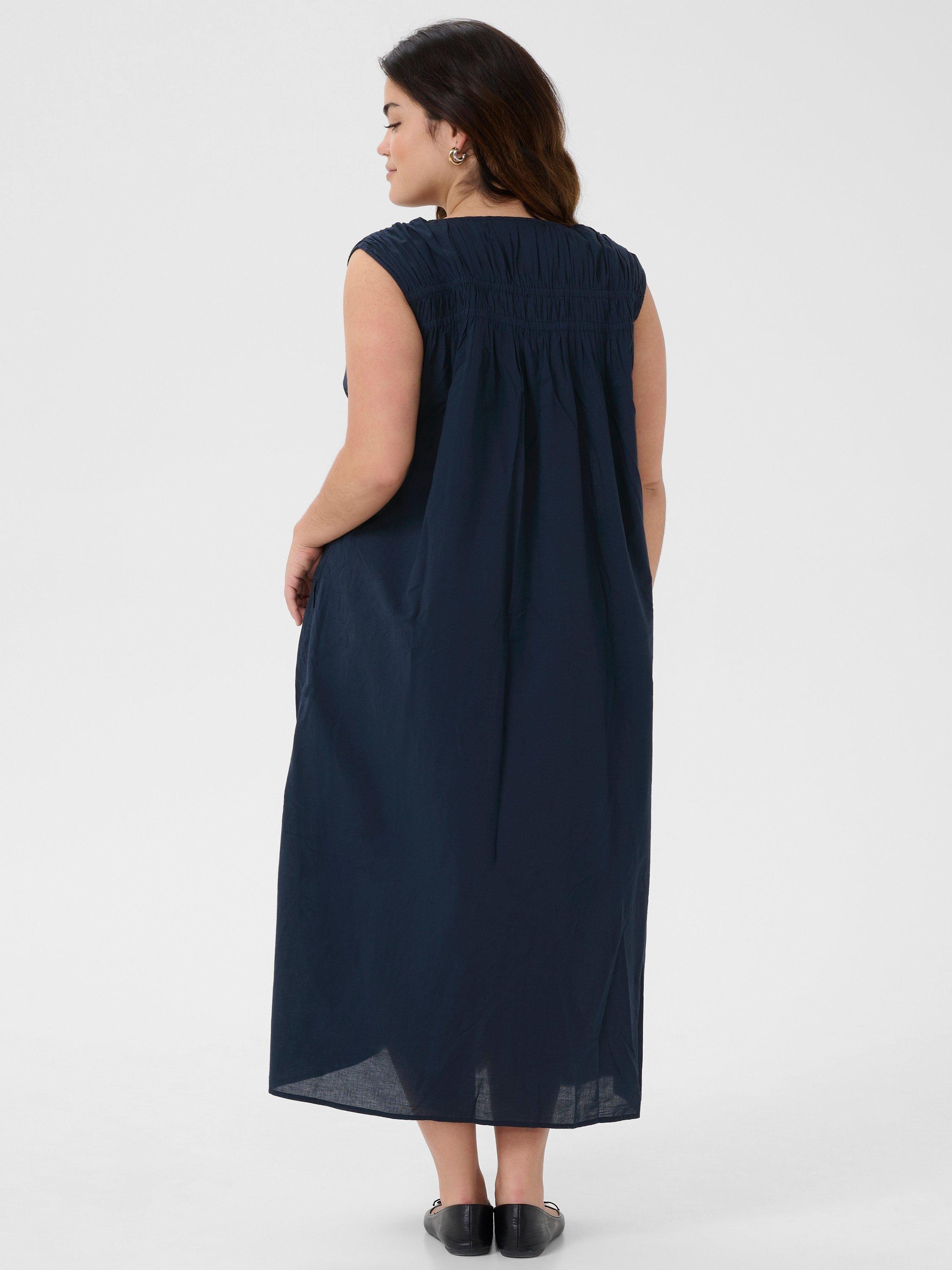 Product image 2 of 5, which shows KAFFE Curve Thia Cotton Sleeveless Midi Dress, Navy, 18