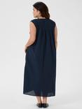 KAFFE Curve Thia Cotton Sleeveless Midi Dress, Navy