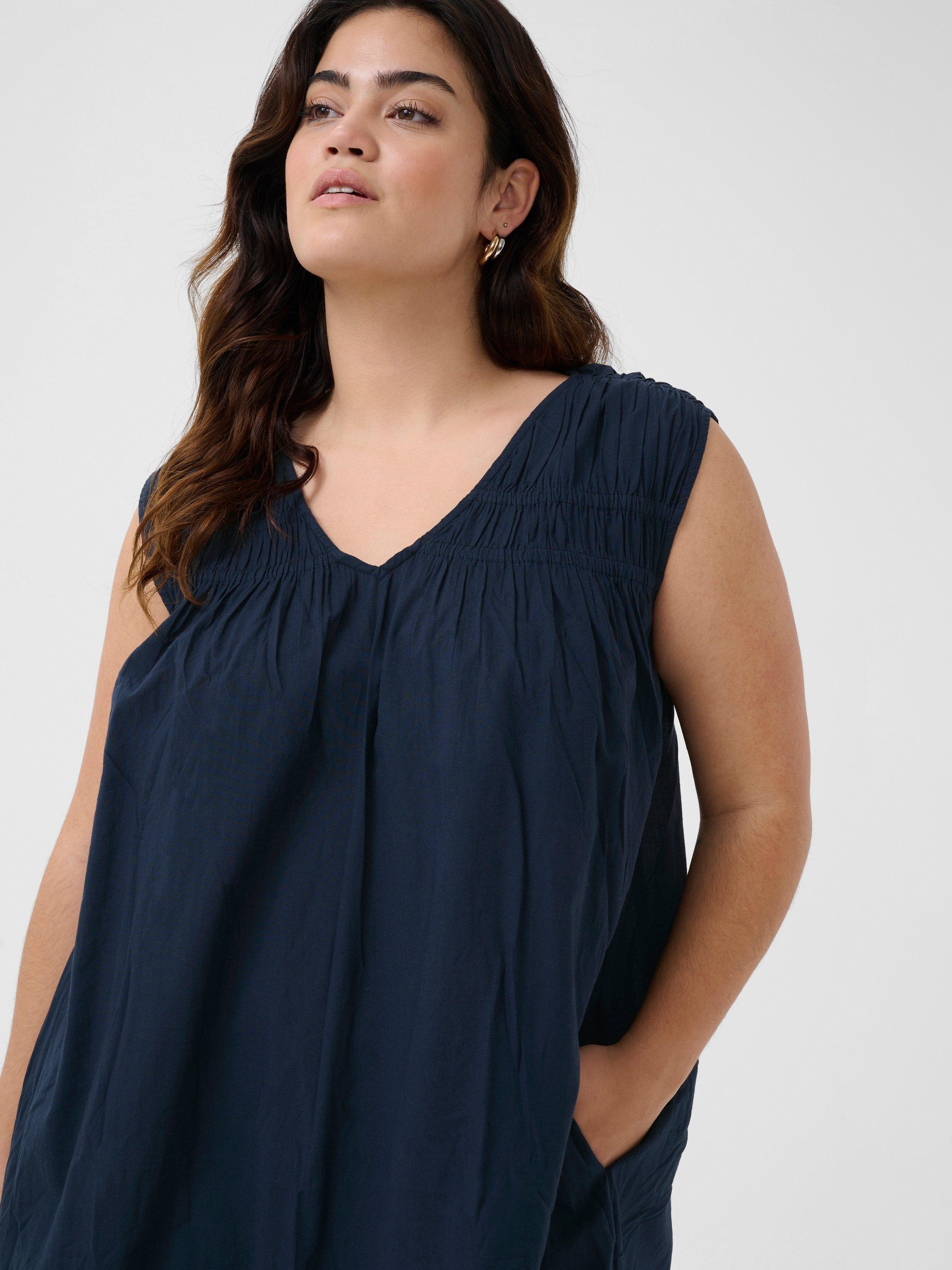 Product image 3 of 5, which shows KAFFE Curve Thia Cotton Sleeveless Midi Dress, Navy, 18
