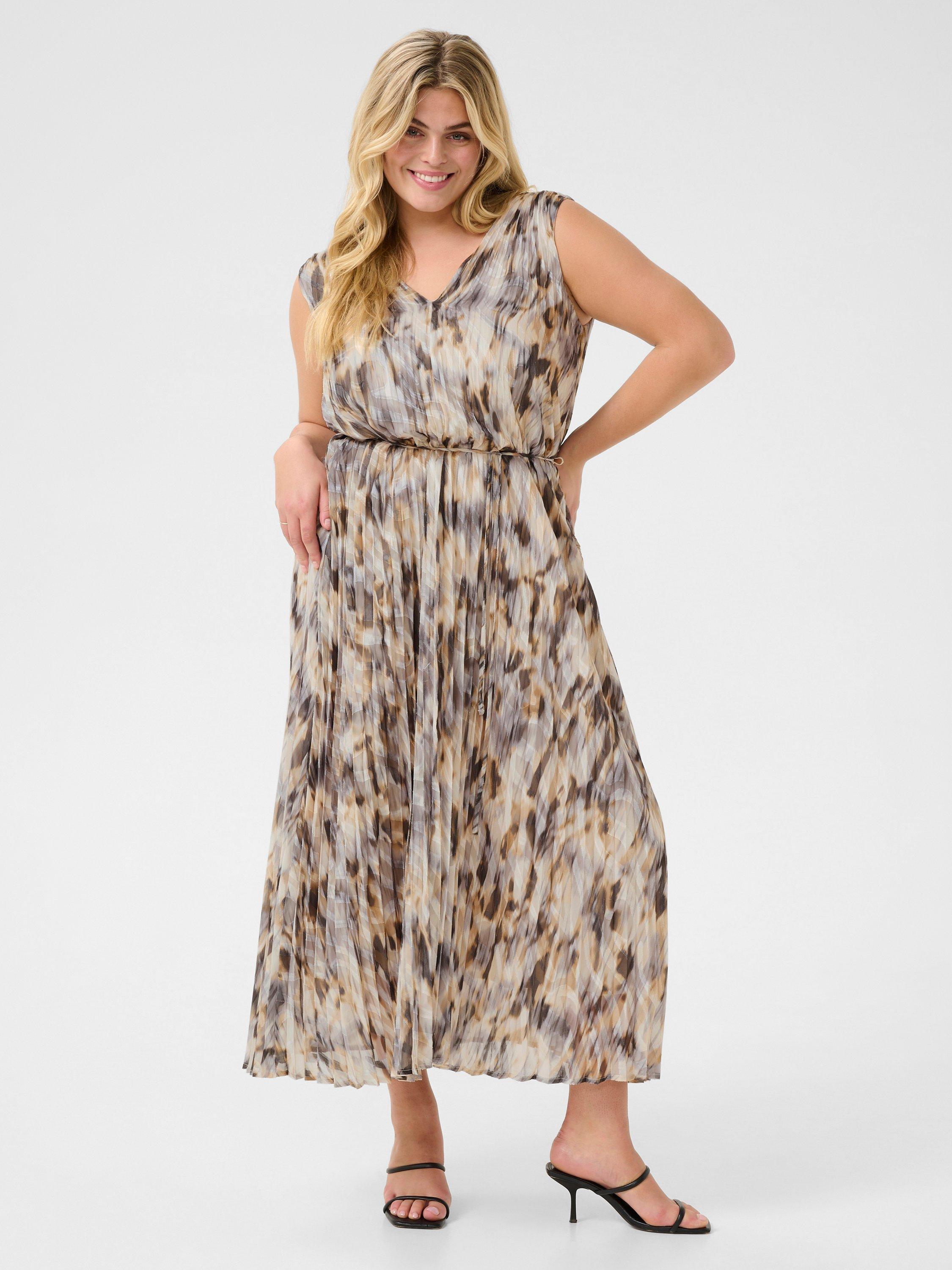 Product image 1 of 5, which shows KAFFE Curve Vicka Abstract Sleeveless Dress, Grey/Multi, 18