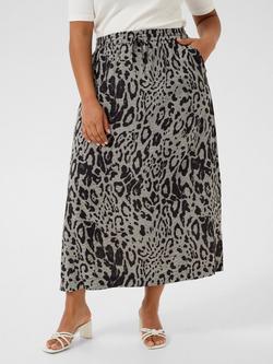 KAFFE Curve Mille Animal Print Midi Skirt, Grey/Multi, Grey/Multi