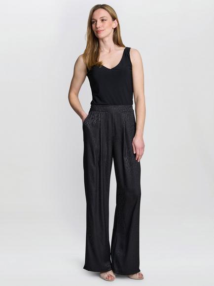 Gina Bacconi Sabrina Satin Leopard Print Trousers, Black