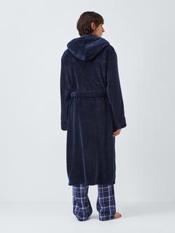 John Lewis Super Soft Fleece Hooded Dressing Gown - view 2, Navy