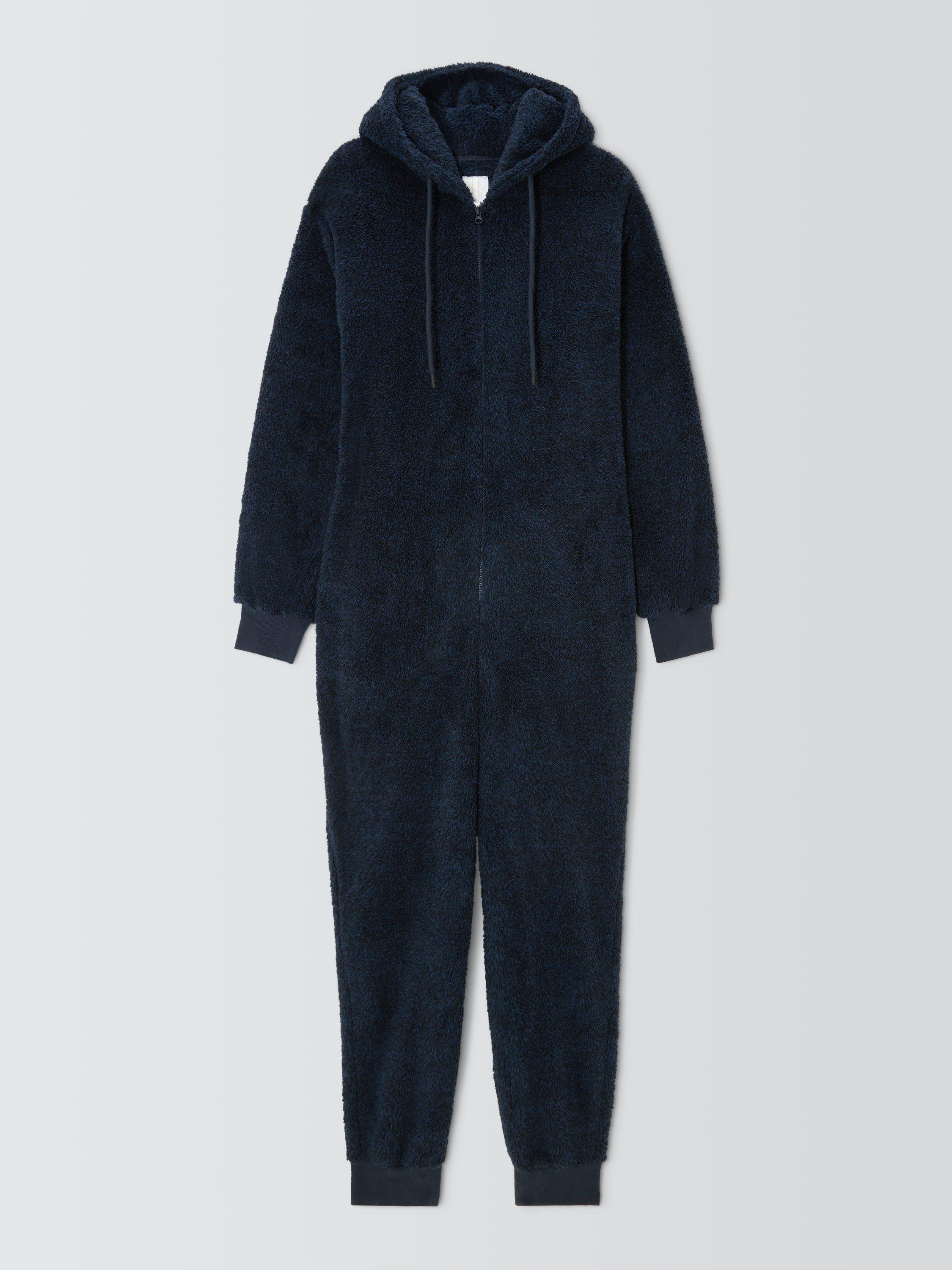 Product image 3 of 5, which shows John Lewis Hooded Zip Front Fleece Onesie, Blue Navy, S