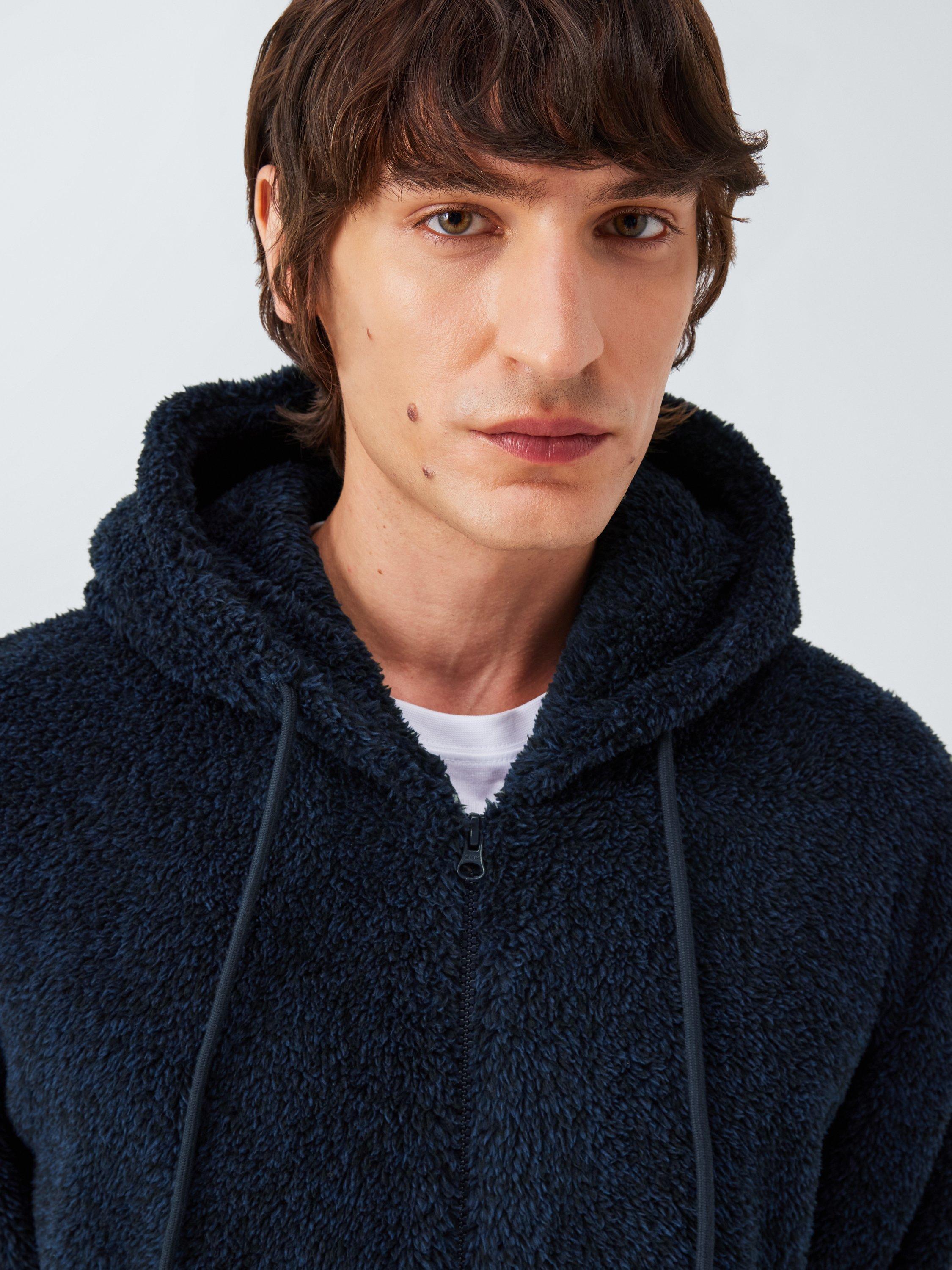 Product image 4 of 5, which shows John Lewis Hooded Zip Front Fleece Onesie, Blue Navy, S