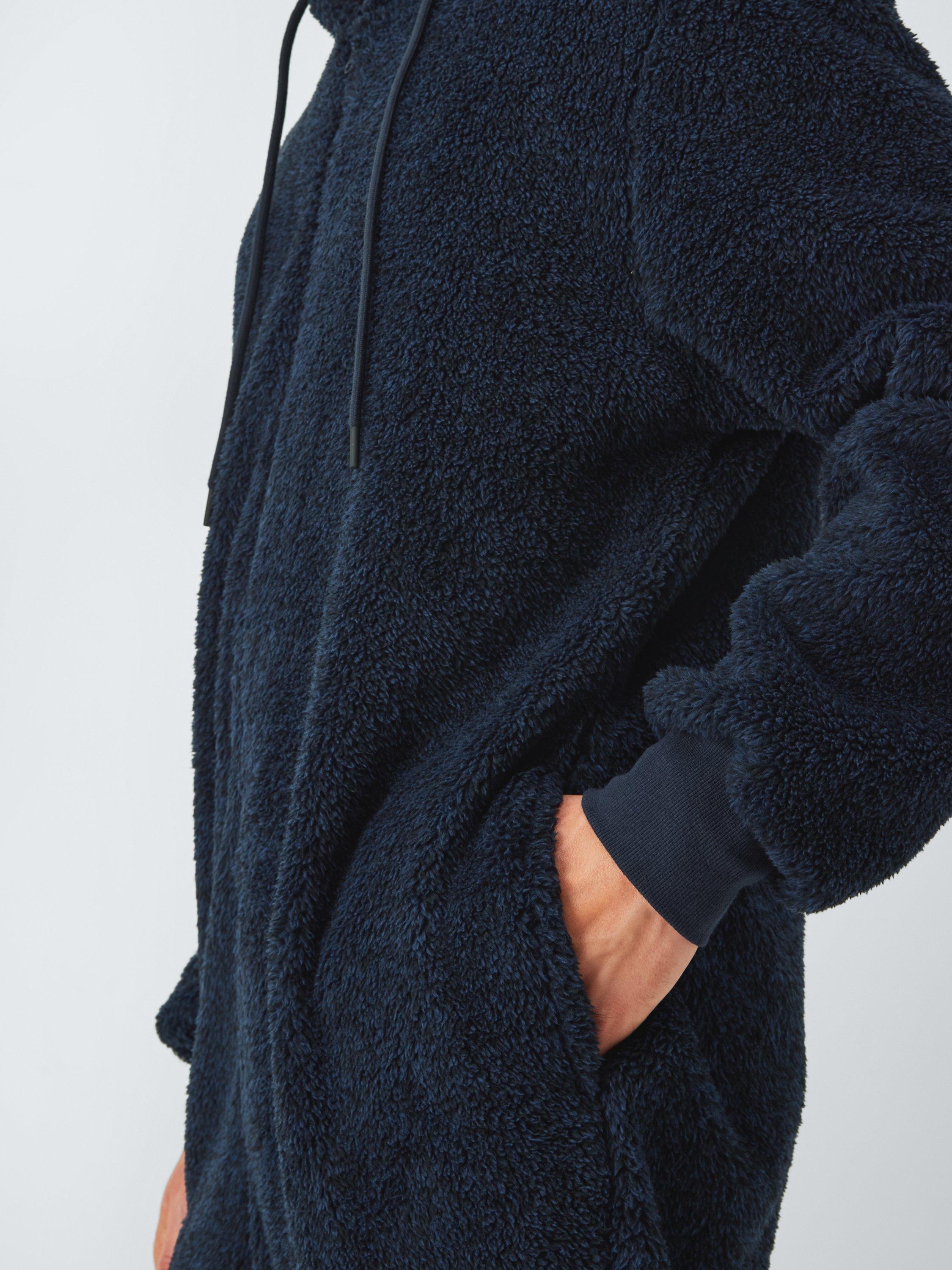 Product image 5 of 5, which shows John Lewis Hooded Zip Front Fleece Onesie, Blue Navy, S