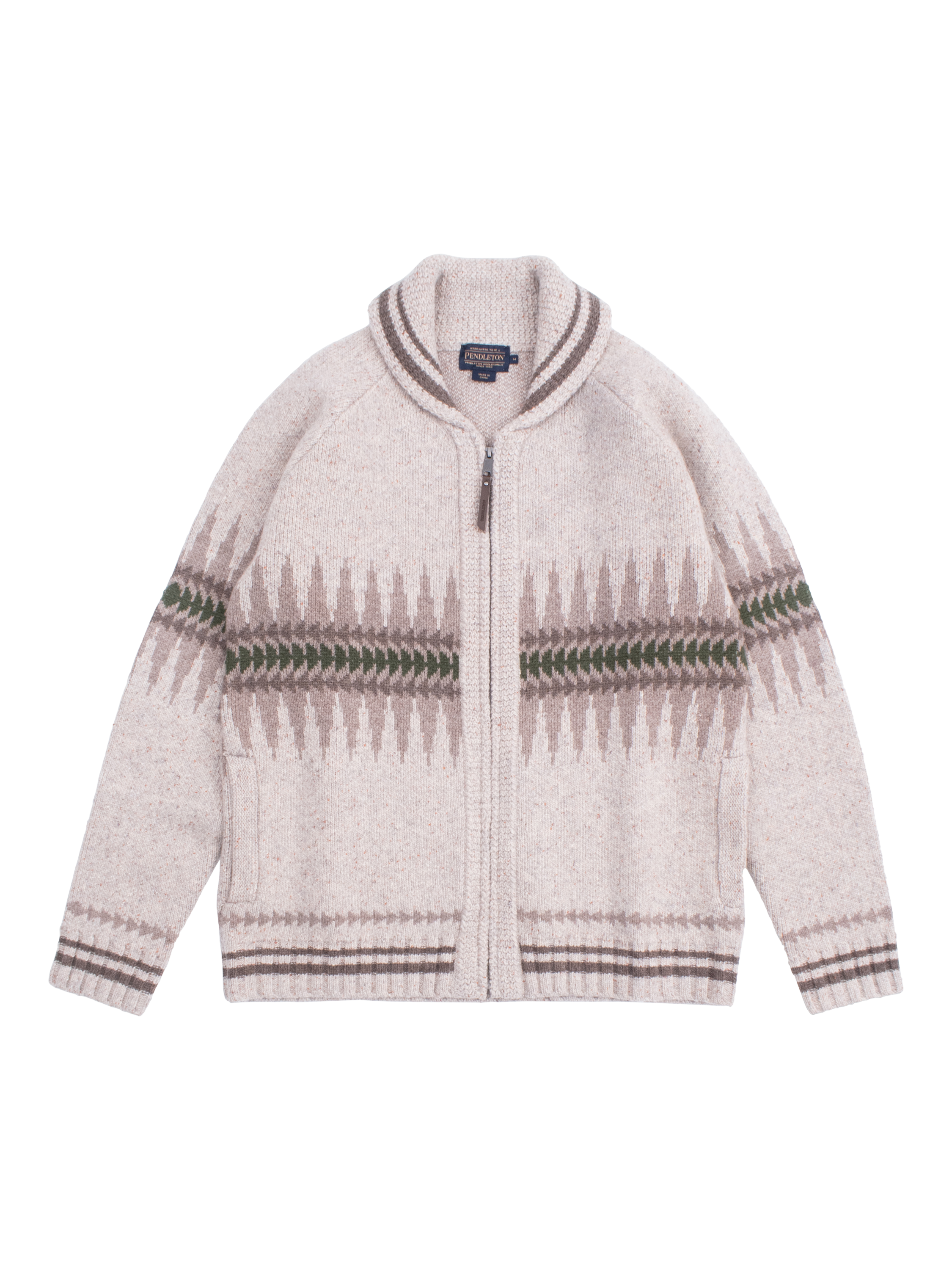 Product image 1 of 3, which shows Pendleton Wool Blend Sawtooth Crew Neck Zip Jumper, Sawtooth Oatmeal, S
