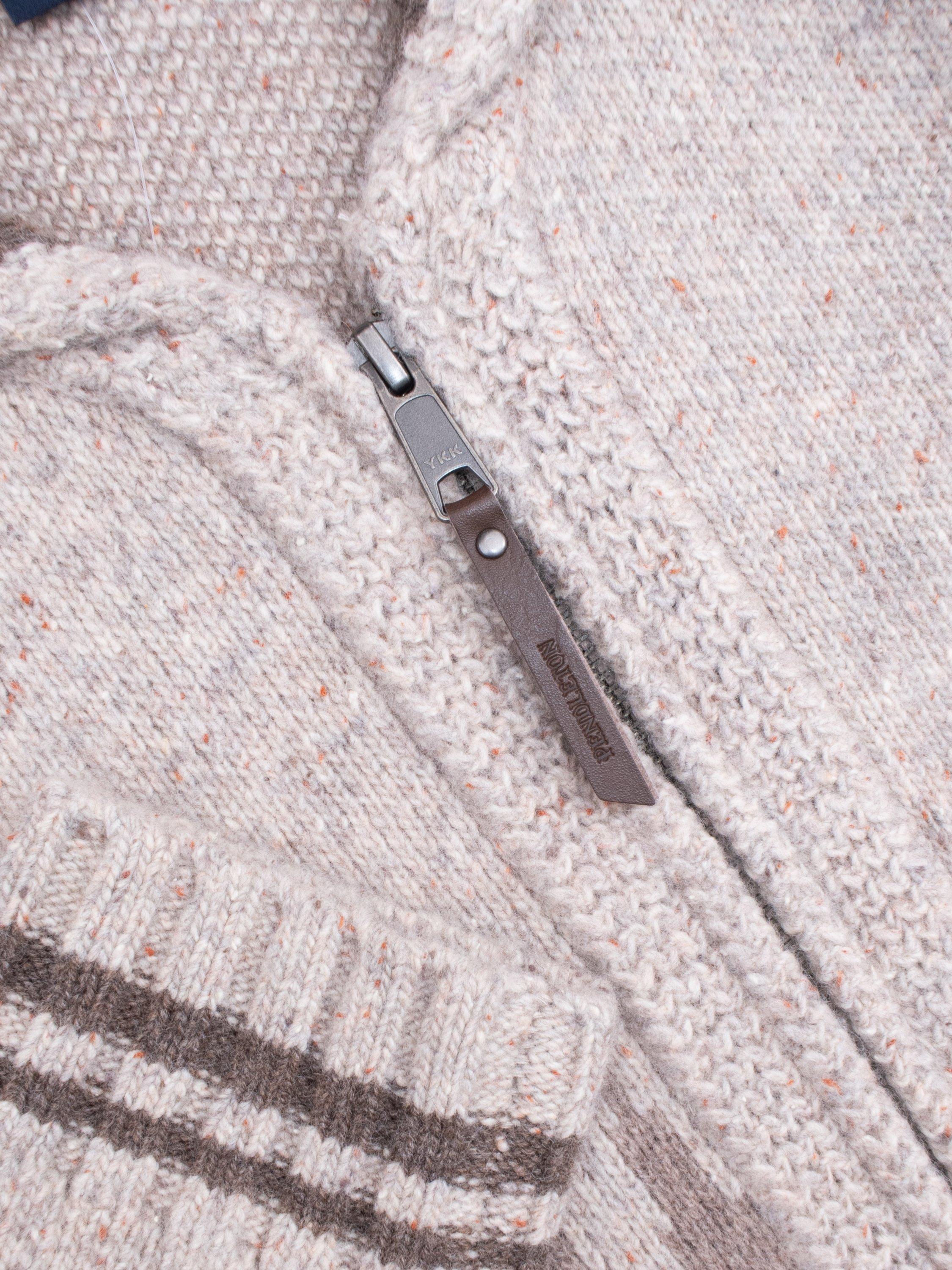 Product image 2 of 3, which shows Pendleton Wool Blend Sawtooth Crew Neck Zip Jumper, Sawtooth Oatmeal, S