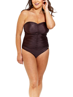 Seaspray Leila Bandeau Ruched Swimsuit, Brown, Brown