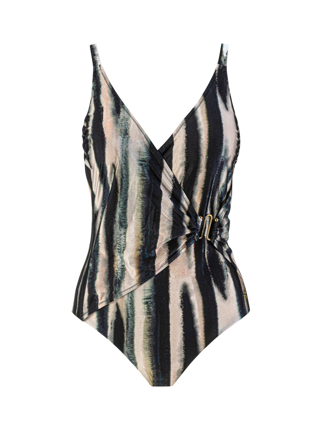 Product image 9 of 9, which shows Seaspray Tanami Mock Wrap Swimsuit, Brown, 10