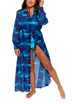 Seaspray Nile Printed Beach Maxi Shirt, Navy, Navy