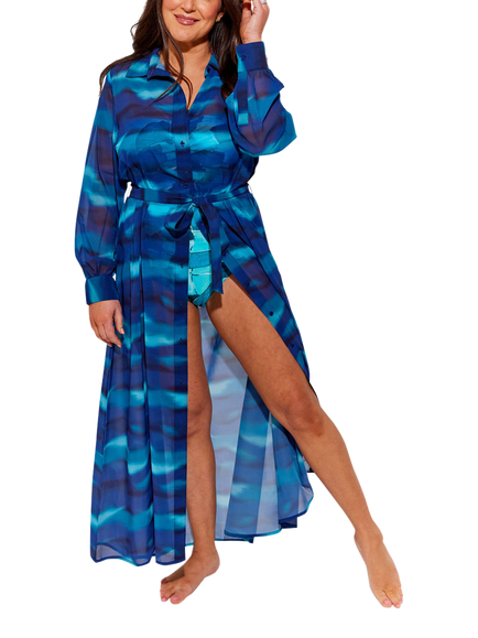 Seaspray Nile Printed Beach Maxi Shirt, Navy, Navy