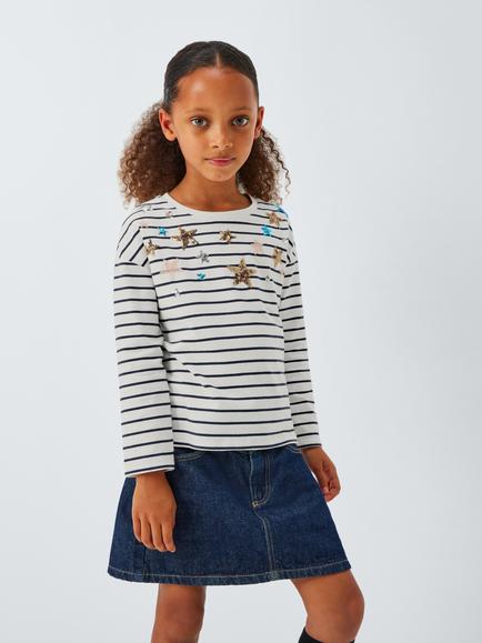 John Lewis Kids' Sequin Stars Stripe Top, Multi, Multi