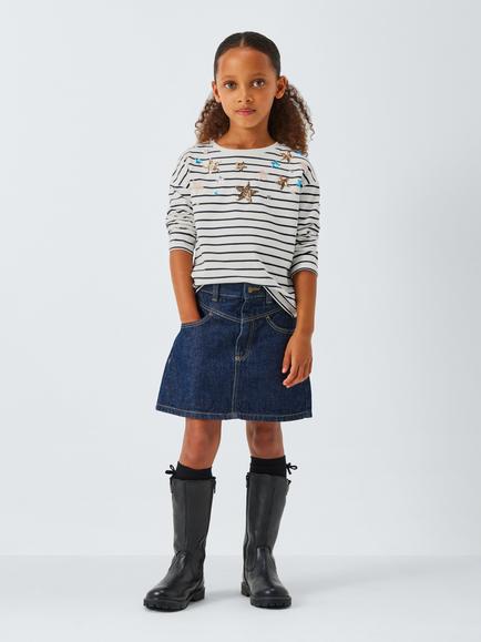 John Lewis Kids' Sequin Stars Stripe Top, Multi - view 2, Multi
