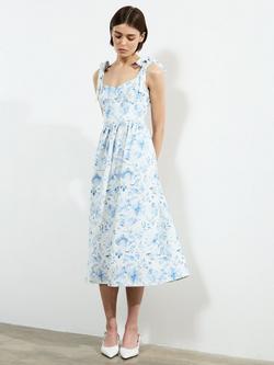 French Connection Serenity Dale Midi Dress, Cream/Blue, Cream/Blue