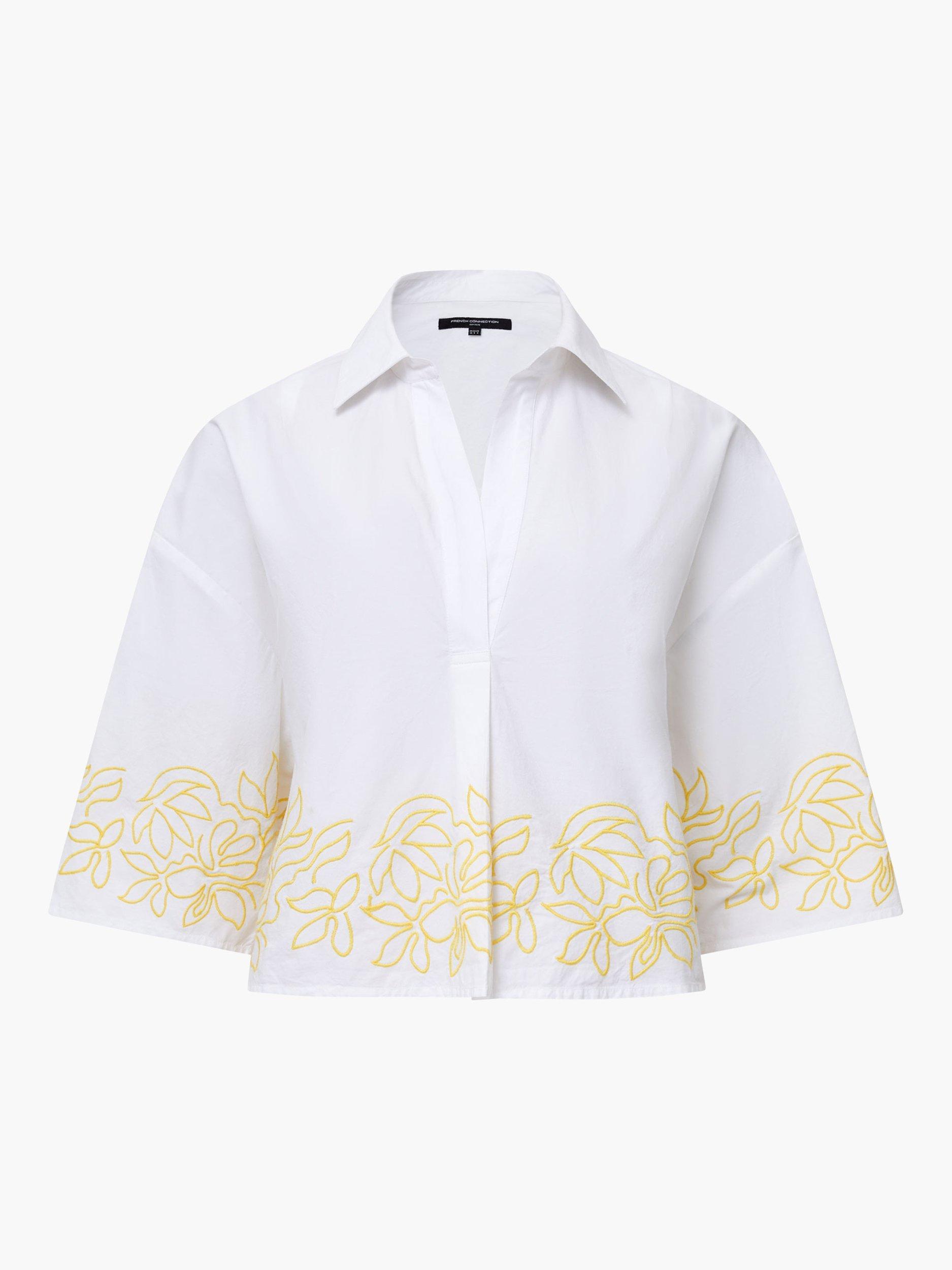 Product image 1 of 1, which shows French Connection Alissa Cotton Popover Shirt, Linen White/Butter Yellow, XS