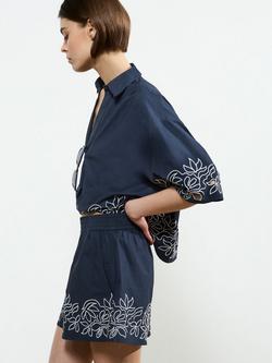 French Connection Alissa Cotton Popover Shirt, Navy/White