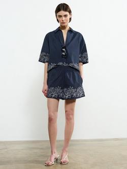 French Connection Alissa Cotton Popover Shirt - view 2, Navy/White