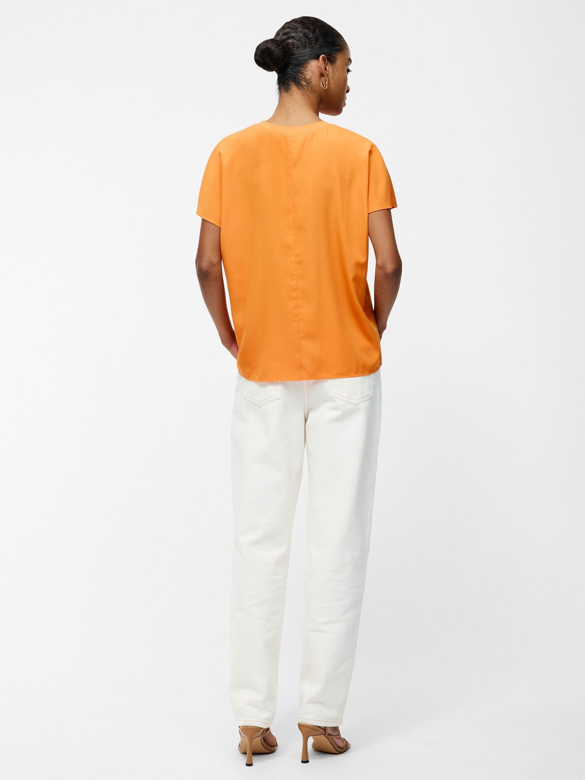 Product image 3 of 5, which shows French Connection Capriana Short Sleeve Crepe T-Shirt, Papaya Orange, XS
