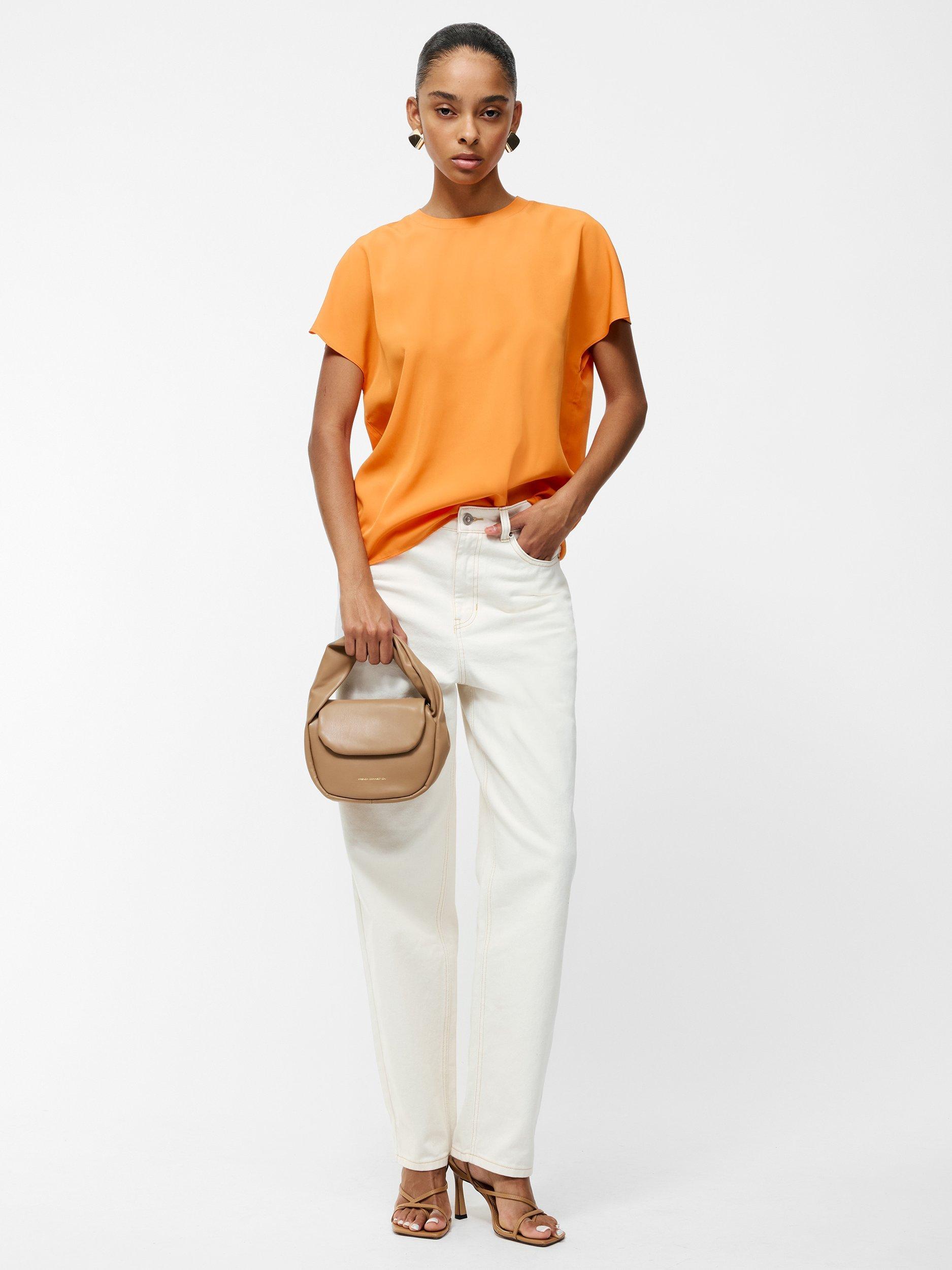 Product image 4 of 5, which shows French Connection Capriana Short Sleeve Crepe T-Shirt, Papaya Orange, XS