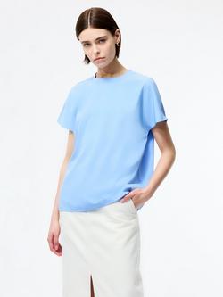 French Connection Capriana Short Sleeve Crepe T-Shirt, Cornflower Blue