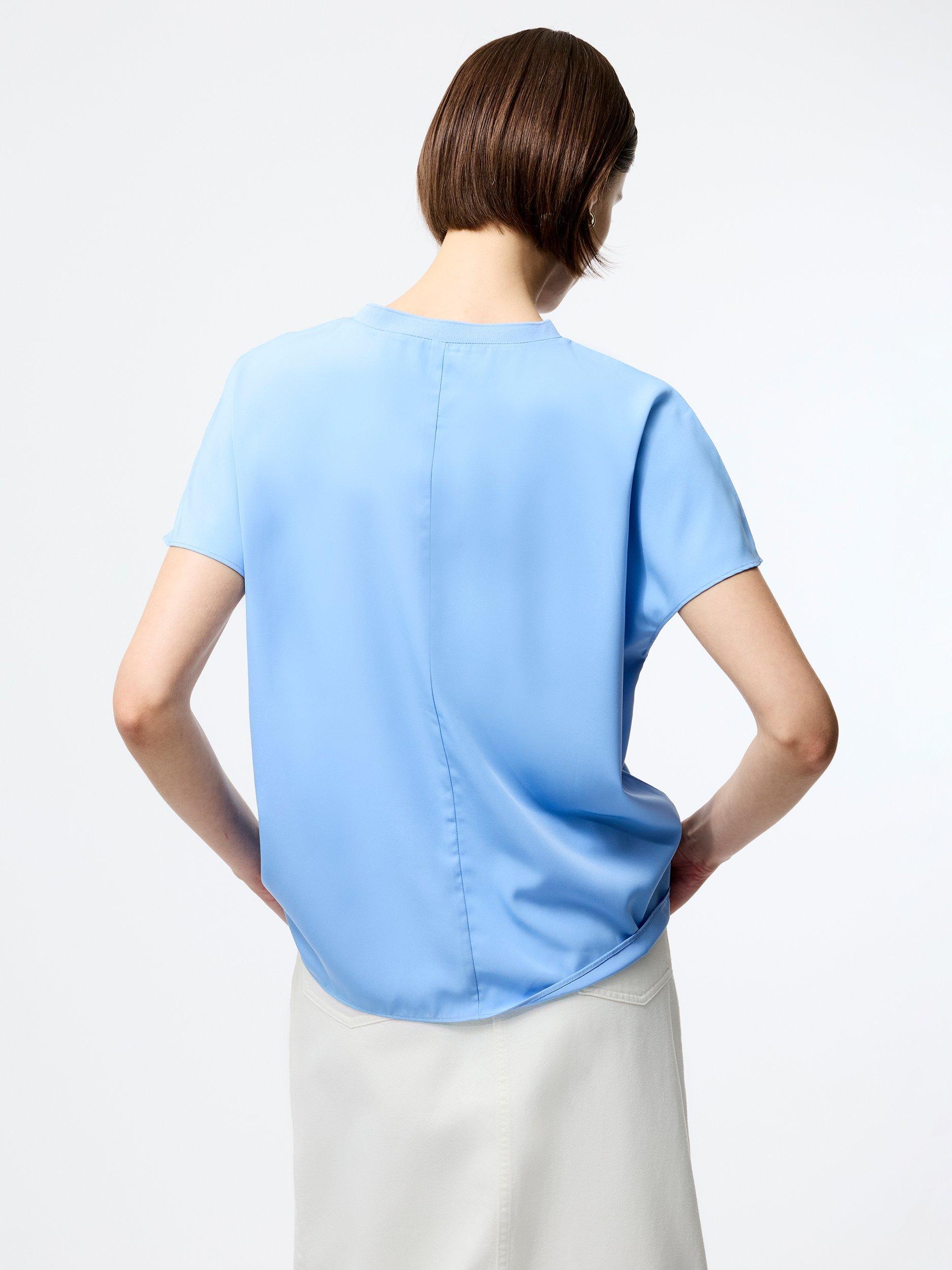 Product image 4 of 5, which shows French Connection Capriana Short Sleeve Crepe T-Shirt, Cornflower Blue, XS