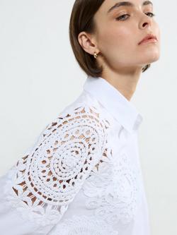 French Connection Lina Cotton Crochet Mix Shirt, Linen White - view 2, Linen White