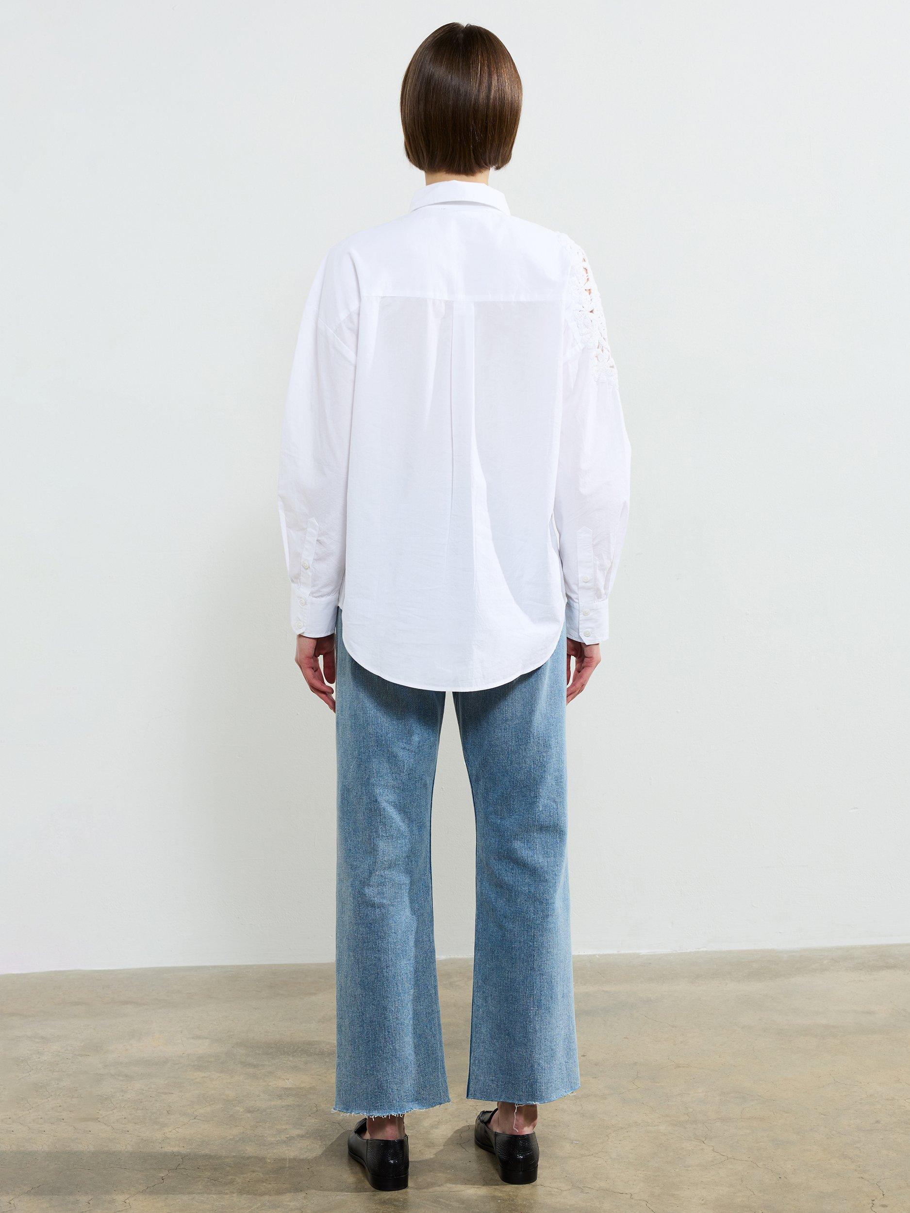 Product image 3 of 4, which shows French Connection Lina Cotton Crochet Mix Shirt, Linen White, XS