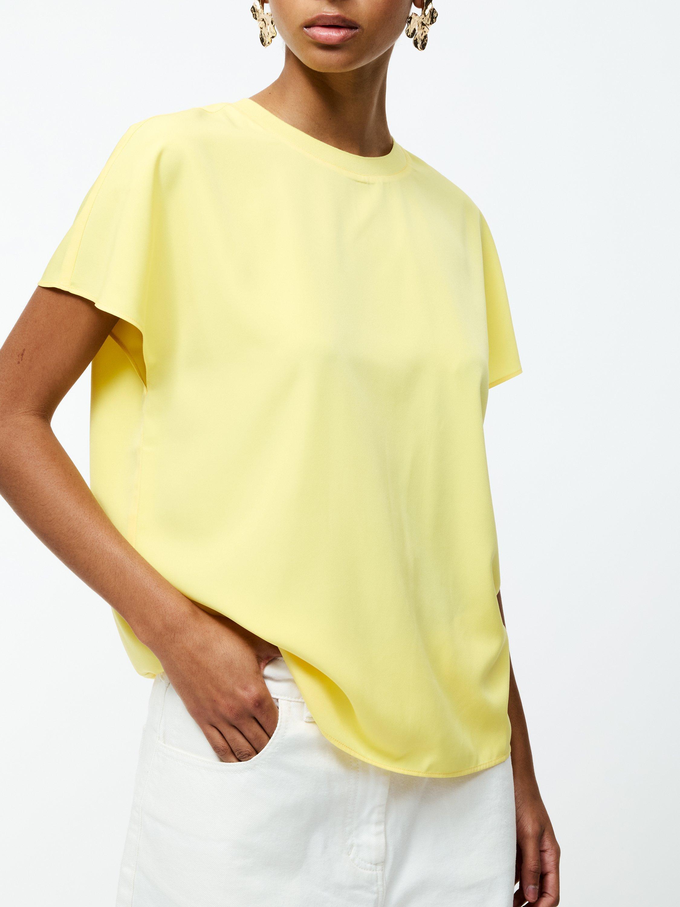 Product image 1 of 4, which shows French Connection Capriana Short Sleeve Crepe T-Shirt, Butter Yellow, XS