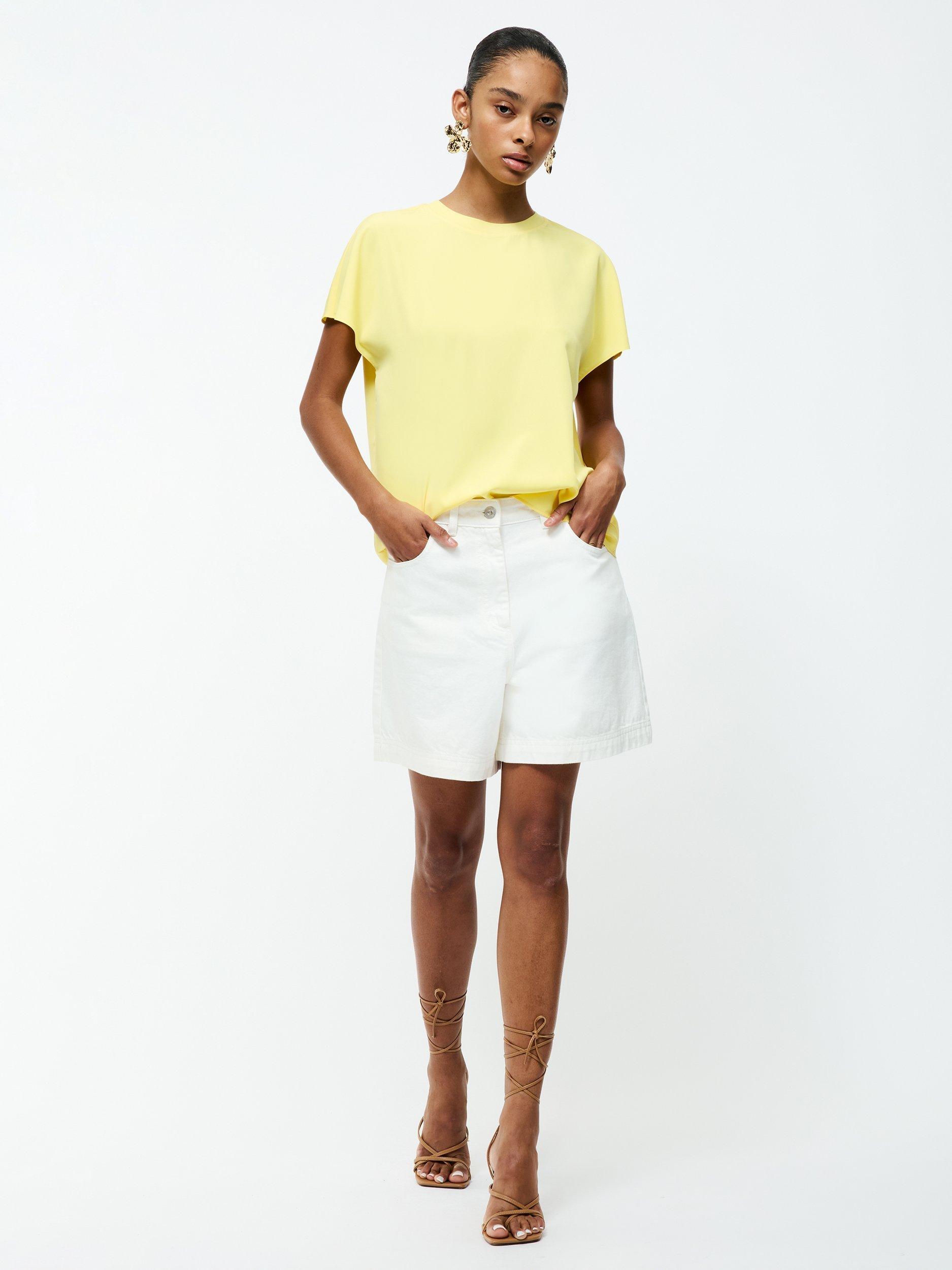 Product image 2 of 4, which shows French Connection Capriana Short Sleeve Crepe T-Shirt, Butter Yellow, XS