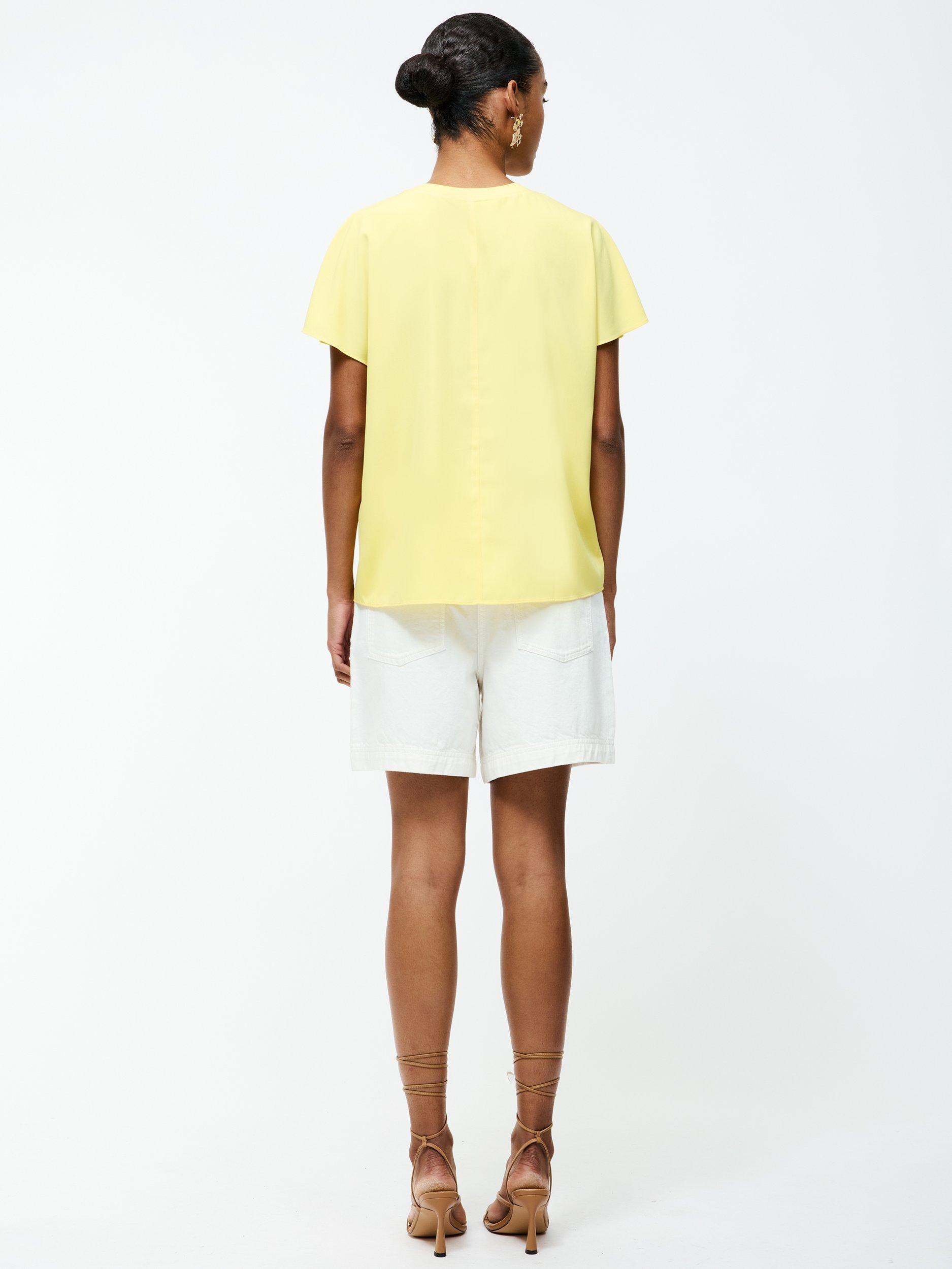 Product image 3 of 4, which shows French Connection Capriana Short Sleeve Crepe T-Shirt, Butter Yellow, XS