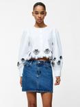 French Connection Cambria Cotton Embroidered Long Sleeve Shirt, Linen White/Navy