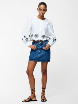 French Connection Cambria Cotton Embroidered Long Sleeve Shirt, Linen White/Navy - view 2, Linen White/Navy