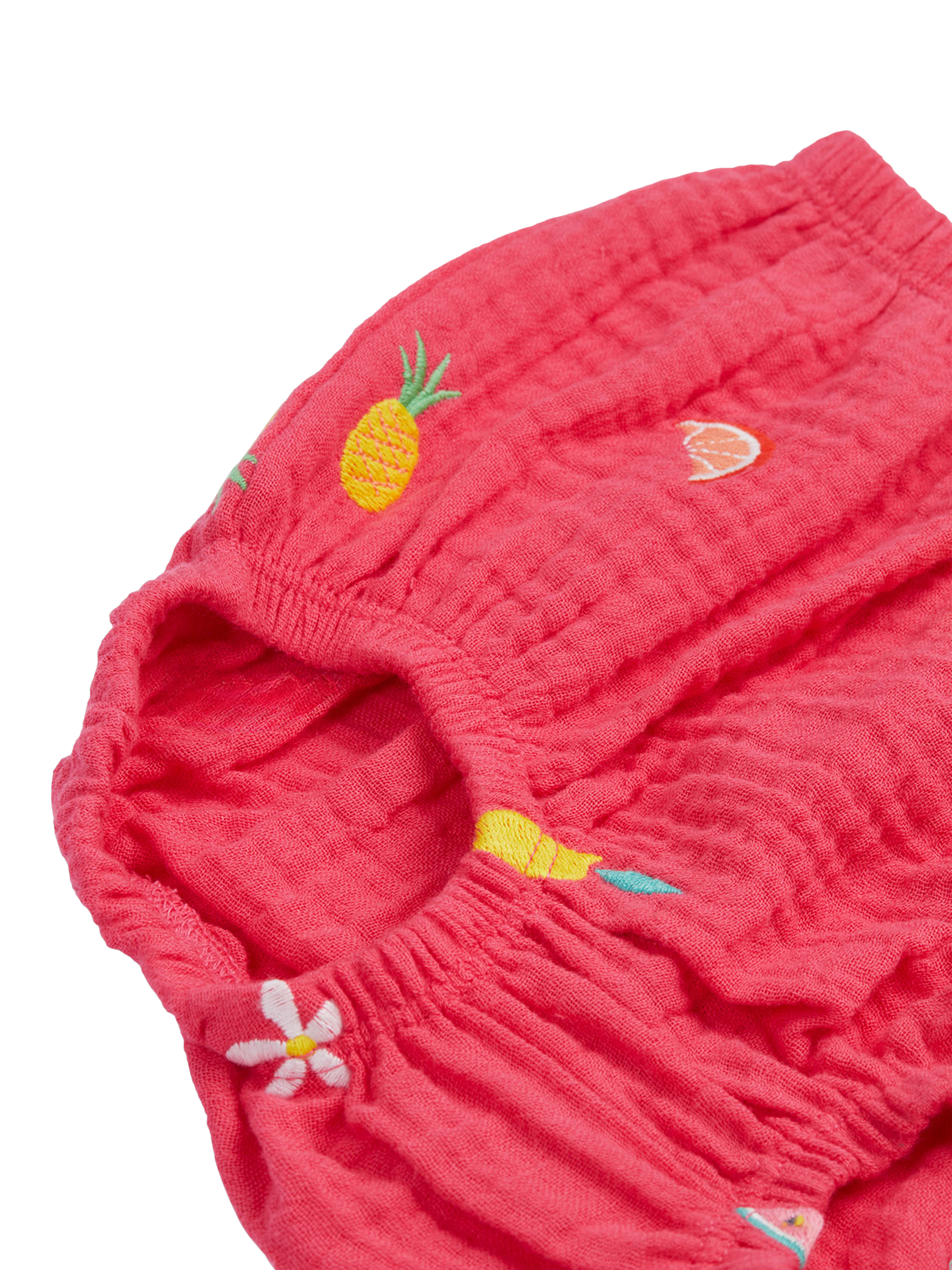 Product image 5 of 6, which shows Frugi Baby Asha Organic Cotton Embroidered Dress & Bloomers Set, Petal/Fruit, 0-3 months