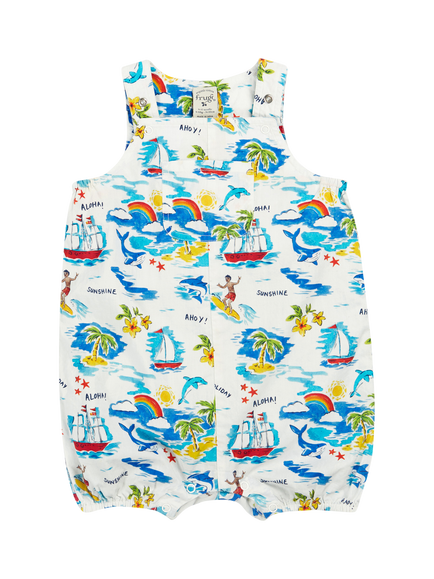 Frugi Baby Baxter Organic Cotton Dungarees, Aloha, Aloha