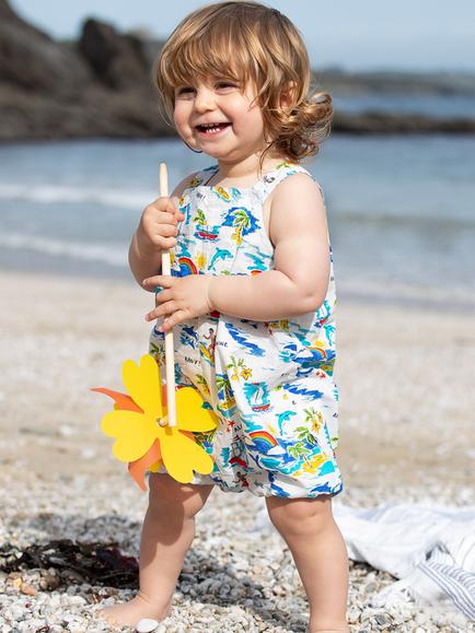Frugi Baby Baxter Organic Cotton Dungarees, Aloha - view 2, Aloha