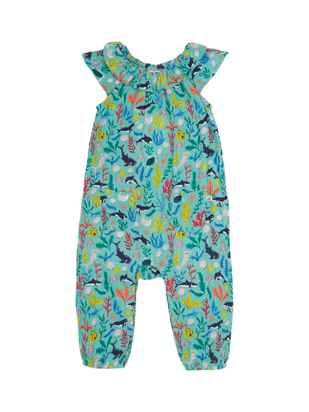 Frugi Baby Maris Sea Life Print Playsuit, Multi, Multi