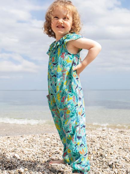 Frugi Baby Maris Sea Life Print Playsuit, Multi - view 2, Multi