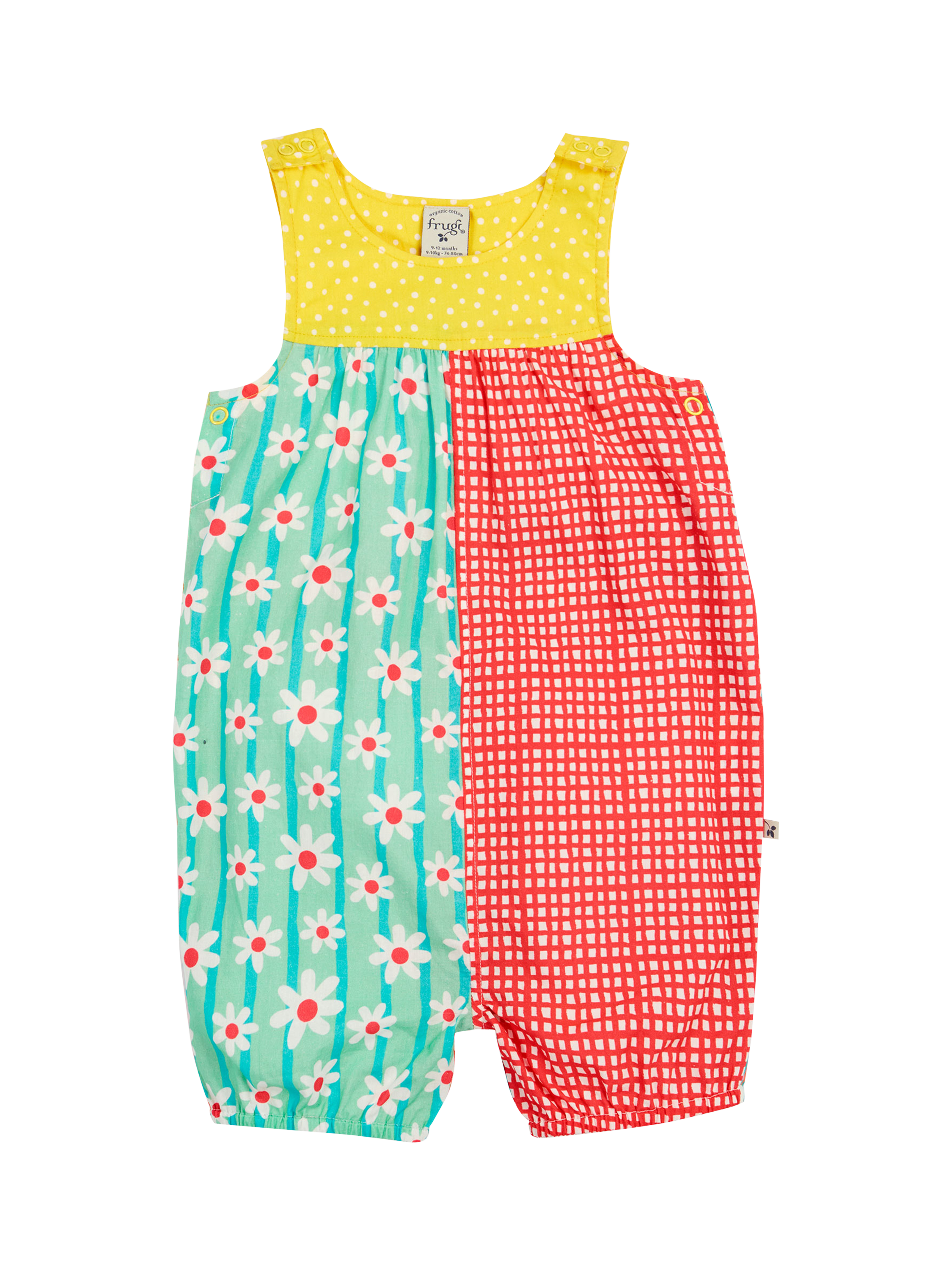 Product image 1 of 8, which shows Frugi Baby Organic Cotton Summer Dungarees, Multi, 0-3 months