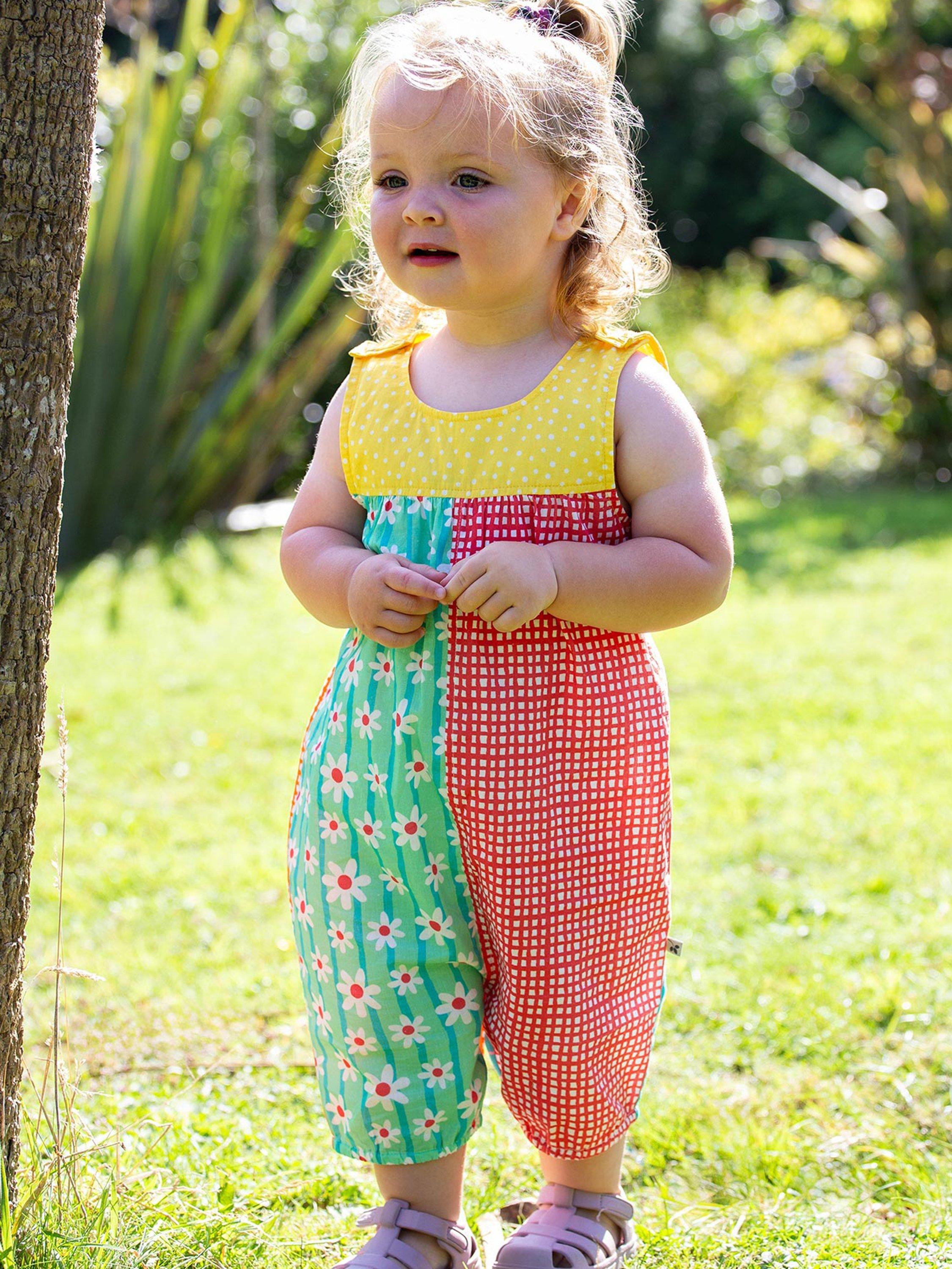 Product image 2 of 8, which shows Frugi Baby Organic Cotton Summer Dungarees, Multi, 0-3 months