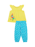 Frugi Baby Isabetta Organic Cotton Applique Top & Sea Shell Print Leggings, Soft White/Blue/Yellow