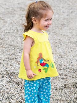 Frugi Baby Isabetta Organic Cotton Applique Top & Sea Shell Print Leggings, Soft White/Blue/Yellow - view 2, Soft White/Blue/Yellow