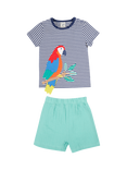 Frugi Baby Marco Organic Cotton Stripe T-Shirt & Shorts Set, Navy Blue