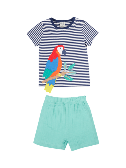 Frugi Baby Marco Organic Cotton Stripe T-Shirt & Shorts Set, Navy Blue, Navy Blue