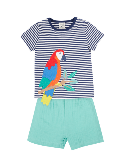 Frugi Baby Marco Organic Cotton Stripe T-Shirt & Shorts Set, Navy Blue - view 2, Navy Blue
