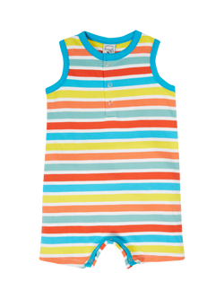 Frugi Baby Dune Organic Cotton Sleeveless Romper,  Sea Rainbow Stripe, Sea Rainbow Stripe